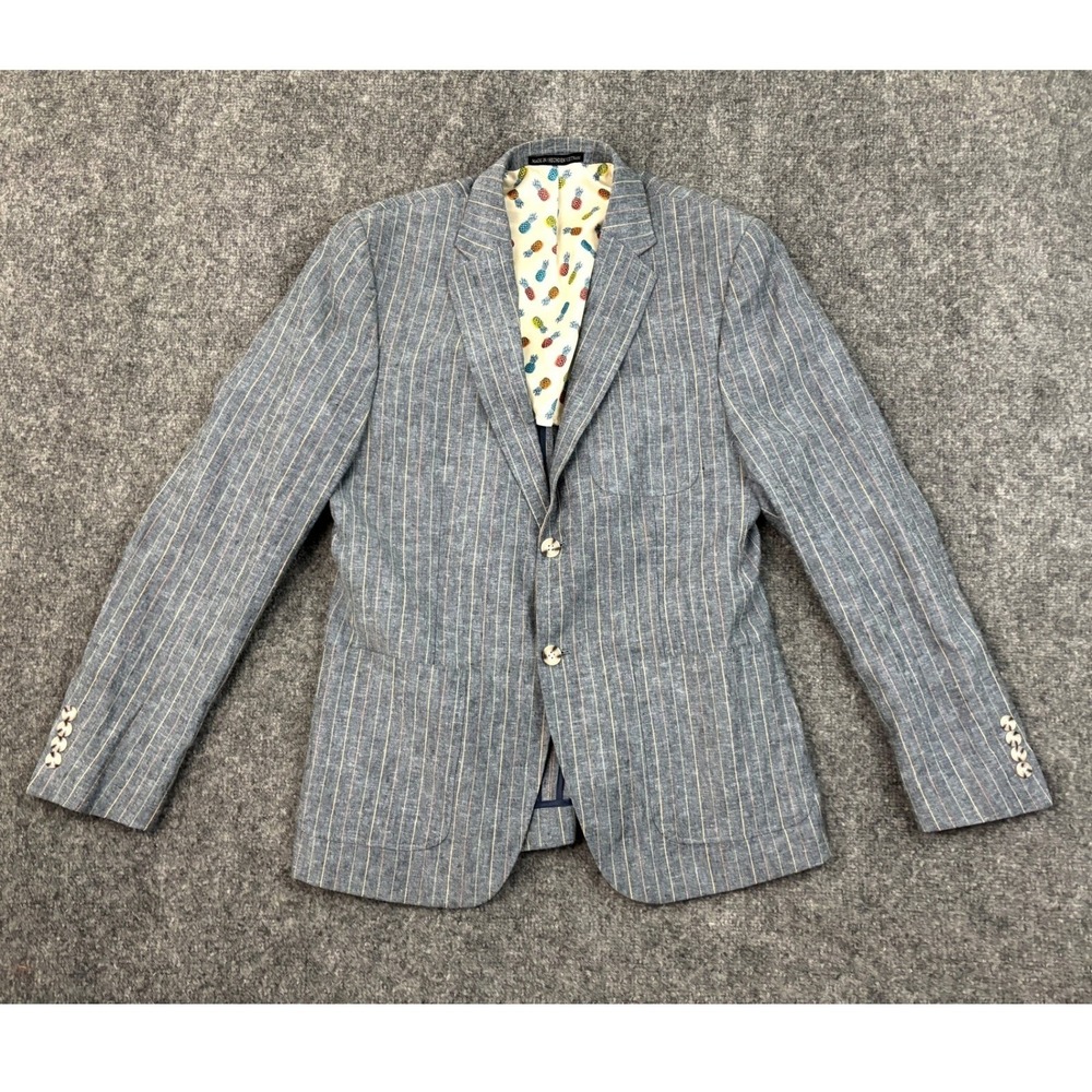 Original Penguin Linen Blend Pinstripe Blazer Jacket Blue 38R Pineapple Lining